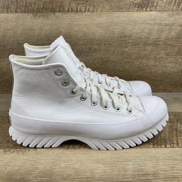 Converse Chuck Taylor All Star Lugged 2.0 Hi White LEATHER Shoes Womens 10.5 NEW - Picture 2 of 9